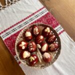 traditional easter eggs on embroidered cloth